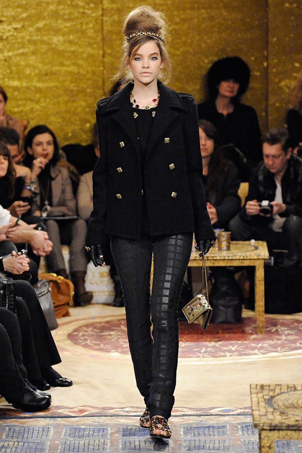 Byzance black leather mosaic pants run.jpg