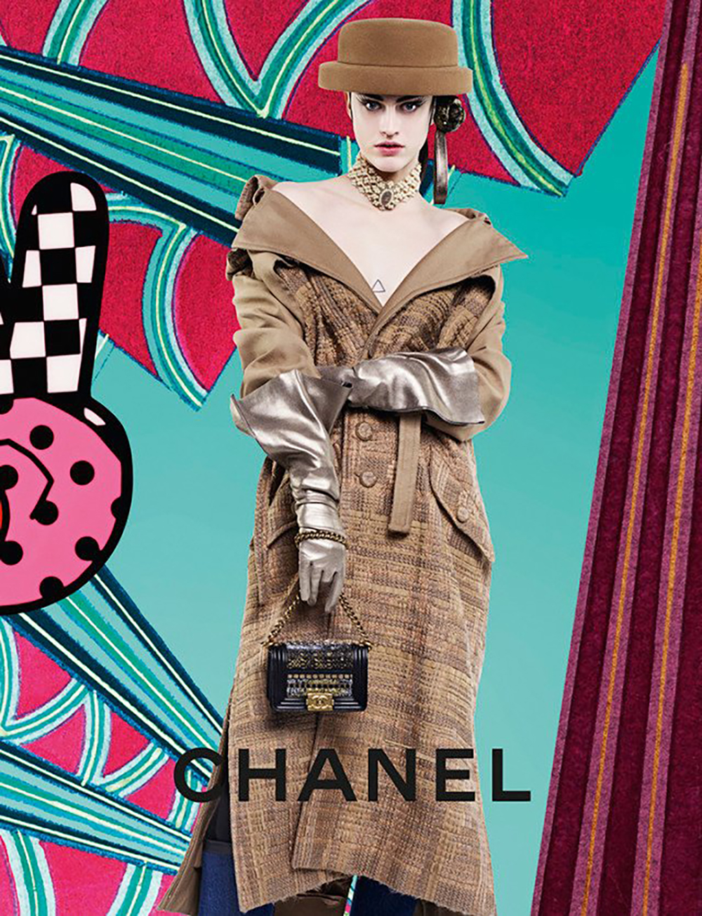 16A beige ribbon tweed maxi trench ad cel3.jpg