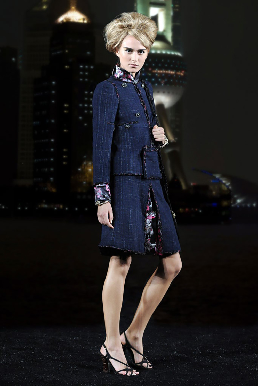 Shanghai black simple tweed jacket run.jpg