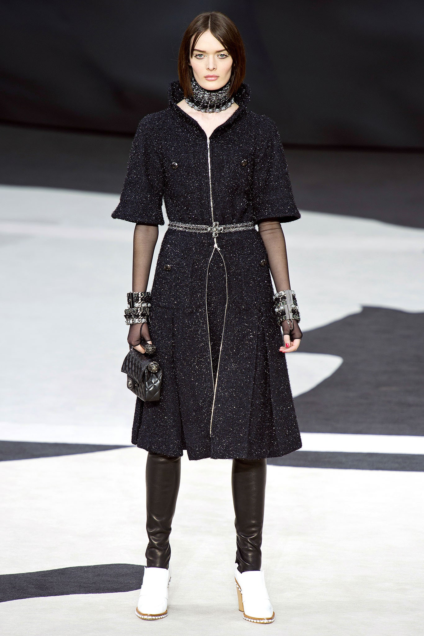 Globalization black shimmer zip dress run.JPG