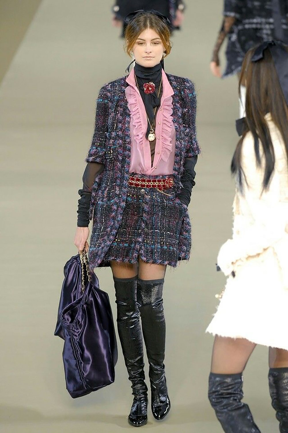 07A black purple belted tweed coat run.JPG
