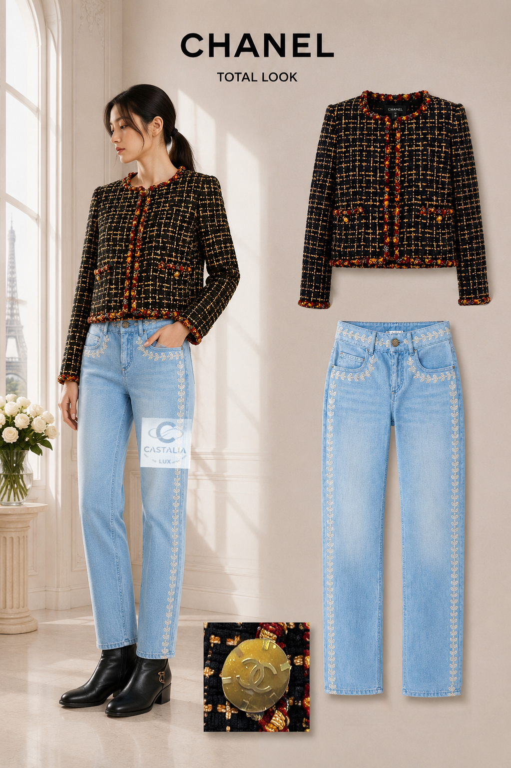 11c marigold ribbon tweed jacket logo jeans look pinter copy.jpg