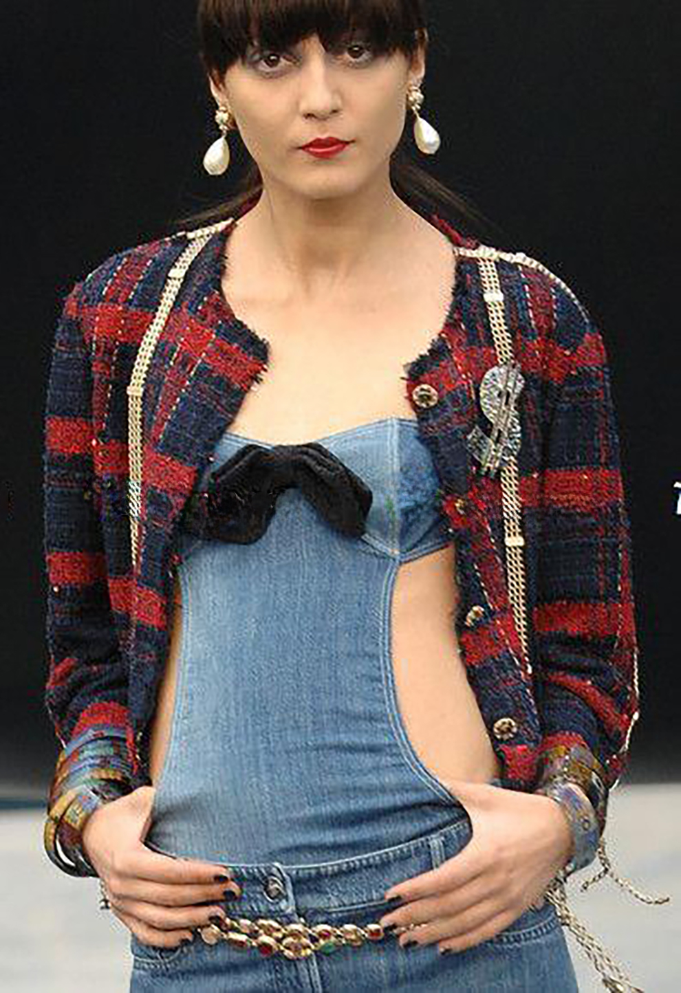chanel 08P tartan red navy chain tweed jacket runway1.JPEG