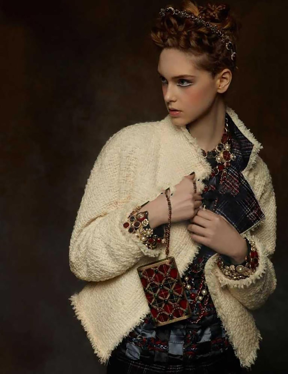 Edinburgh ecru tartan tweed jacket hem cel 1 .JPG