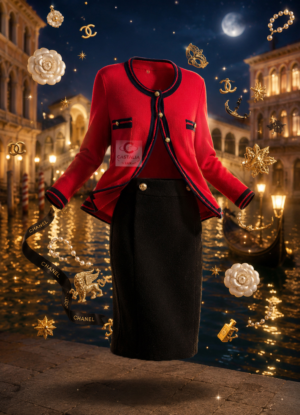 Venice red cardigan black tweed skirt suit present copy.jpg
