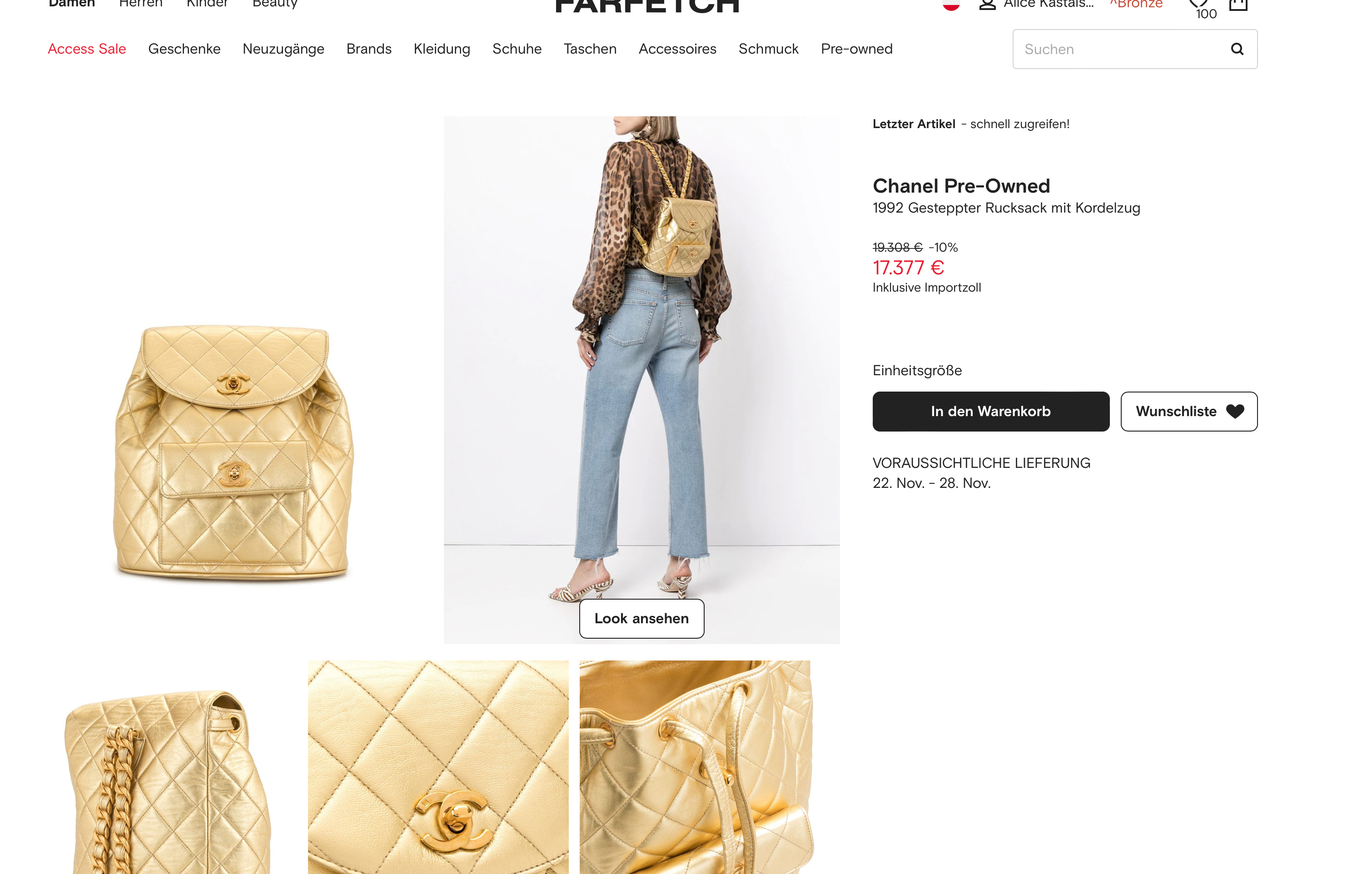 chanel 1992 vintage gold metallic backpack price farfetch 2.jpg