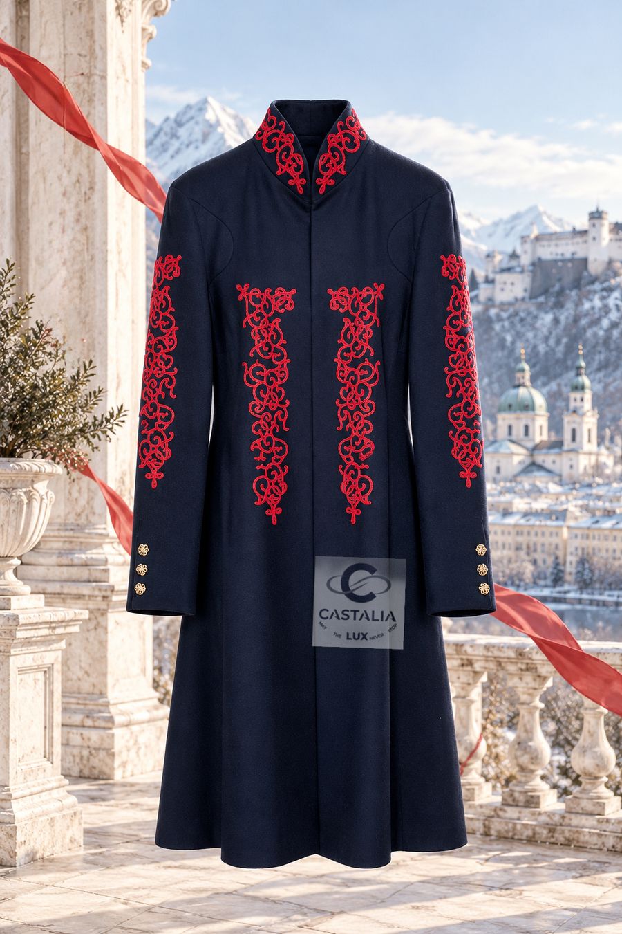 CHANEL Paris / Salzburg Navy & Red Embroidered Coat — Paris / Salzburg, Métiers d'Art 2015
