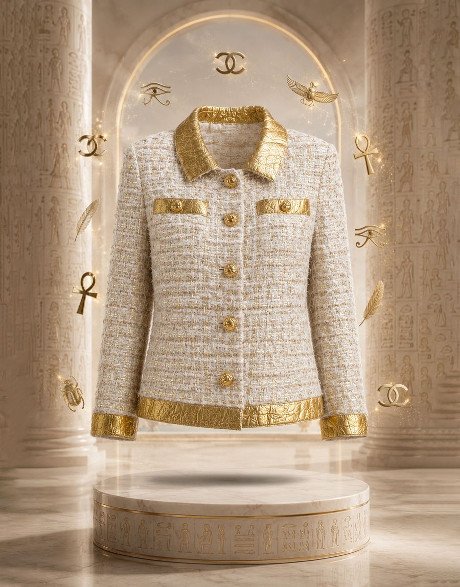 Egypt beige gold leather tweed jacket crop011.jpg