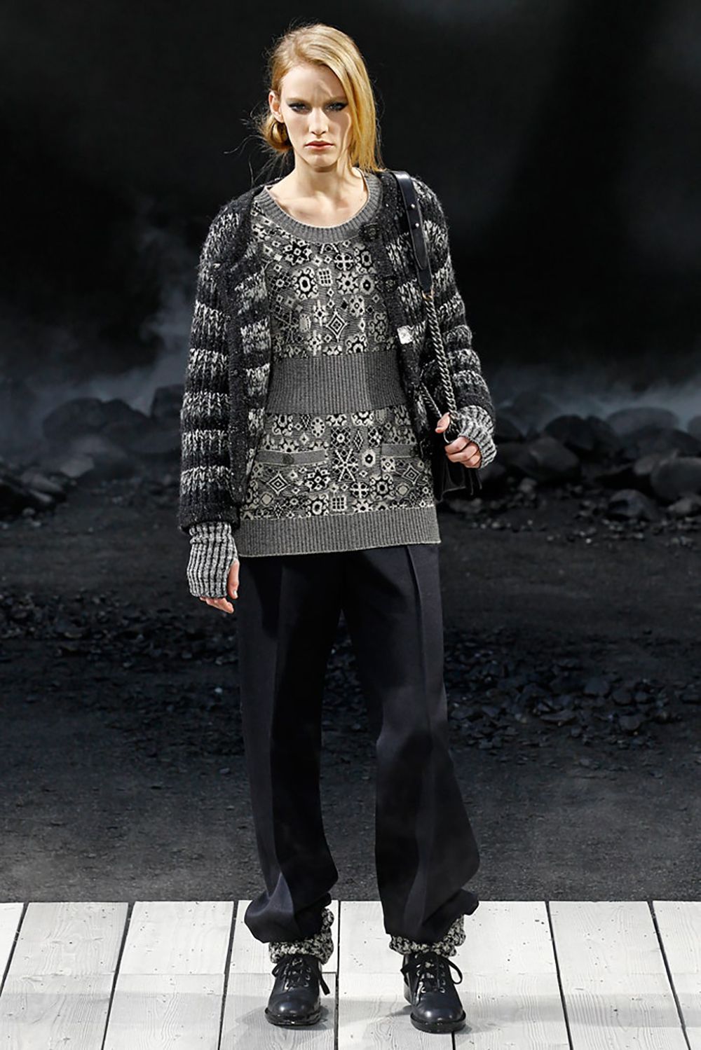 CHANEL 2011 Runway CC Buttons Cashmere Architectural Cardigan, runway photograph — Apocalypse Noir, Fall 2011