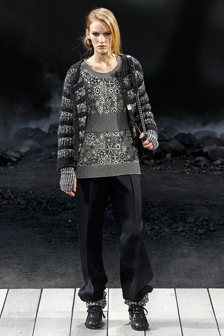 CHANEL 2011 Runway CC Buttons Cashmere Architectural Cardigan, runway photograph — Apocalypse Noir, Fall 2011