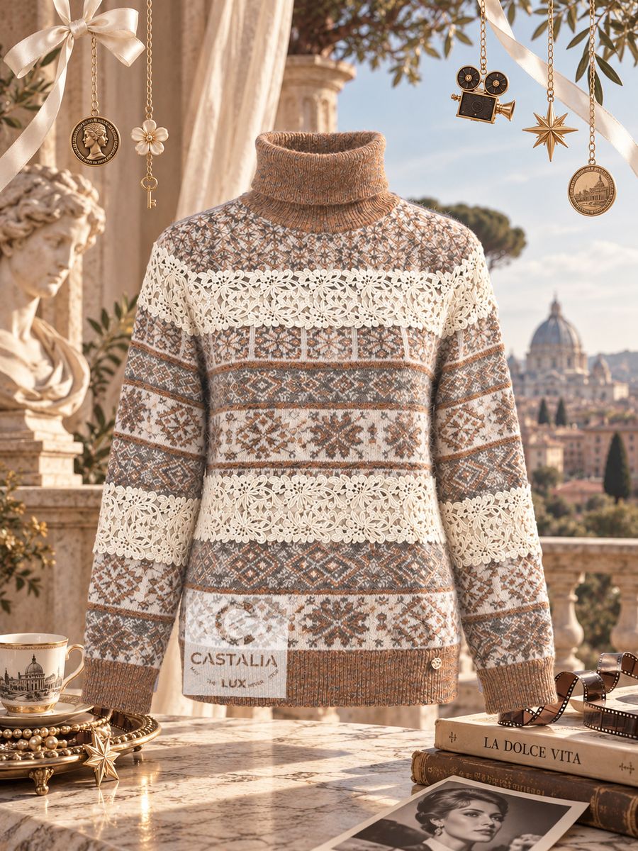 CHANEL Paris / Rome Iconic Beige Jumper with Lace Inserts — Paris in Rome, Métiers d'Art 2016