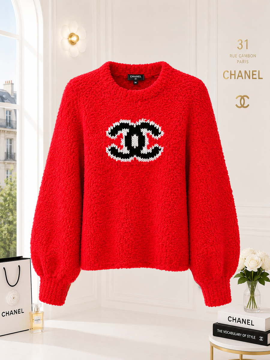 CHANEL 2019 Icon CC Logo Red Teddy Jumper — Alpine Chalet, Fall 2019