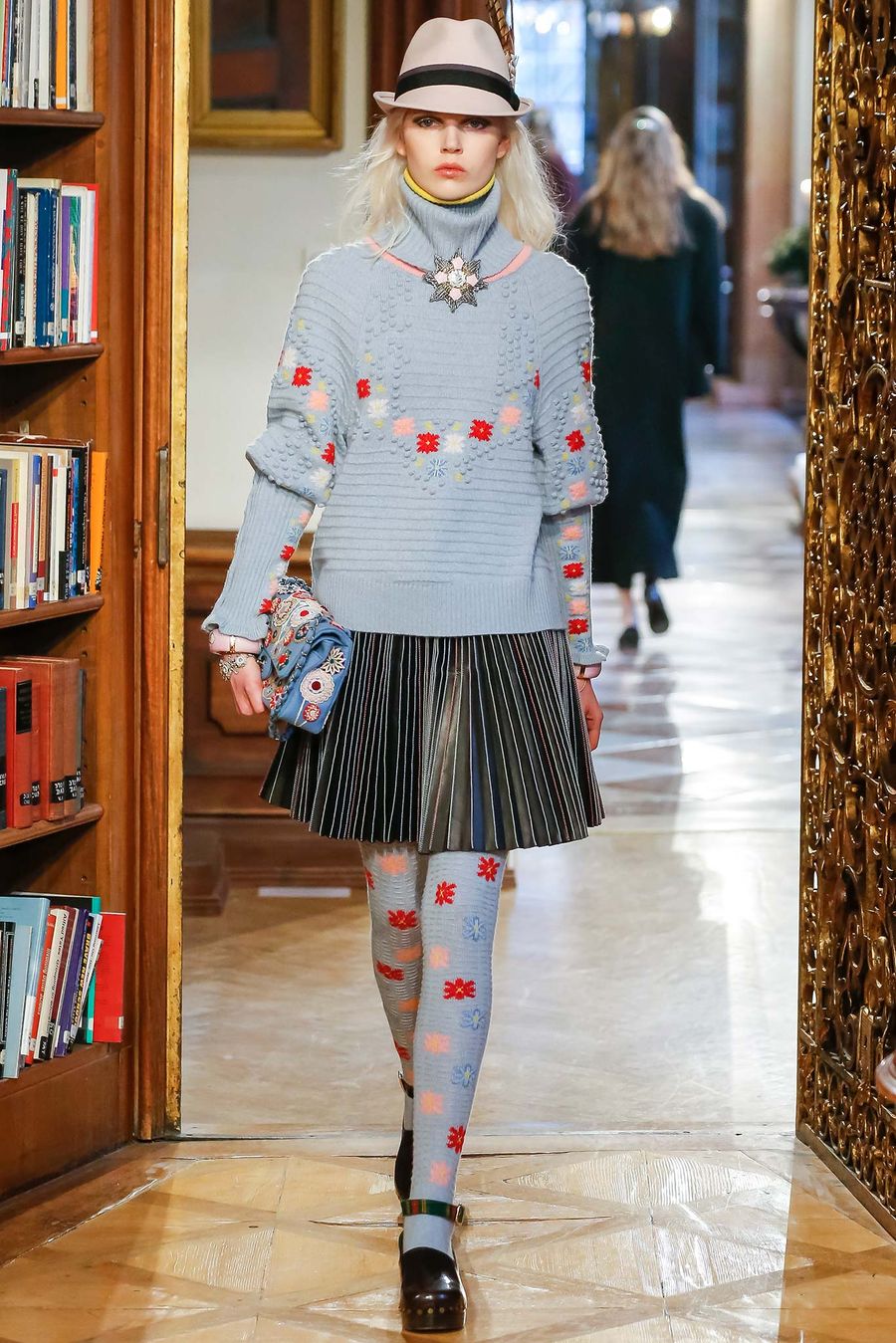 CHANEL Paris / Salzburg Pastel Blue Jumper with Floral Motifs, runway photograph — Paris / Salzburg, Métiers d'Art 2015