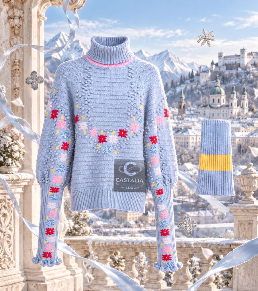 CHANEL Paris / Salzburg Pastel Blue Jumper with Floral Motifs — Paris / Salzburg, Métiers d'Art 2015