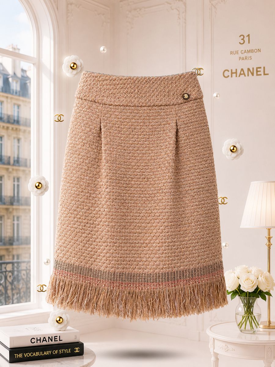 CHANEL Paris / Cosmopolite Beige Shimmer Tweed Skirt — Paris / Cosmopolite, Métiers d'Art 2017