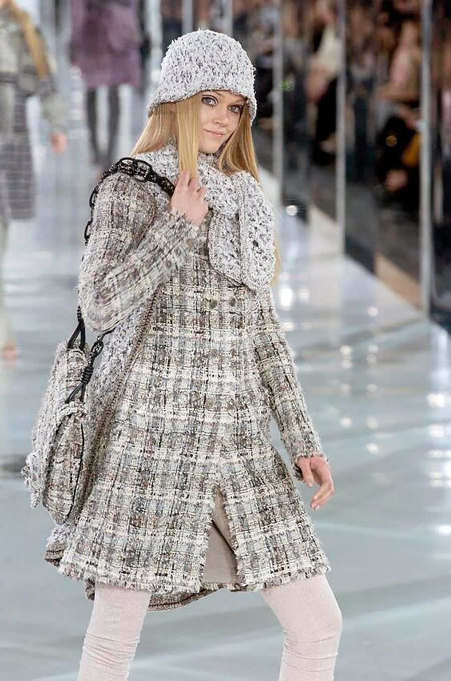 CHANEL 2005 Collectors Grey Ribbon Tweed Coat, runway photograph — Fall/Winter 2005, Fall 2005