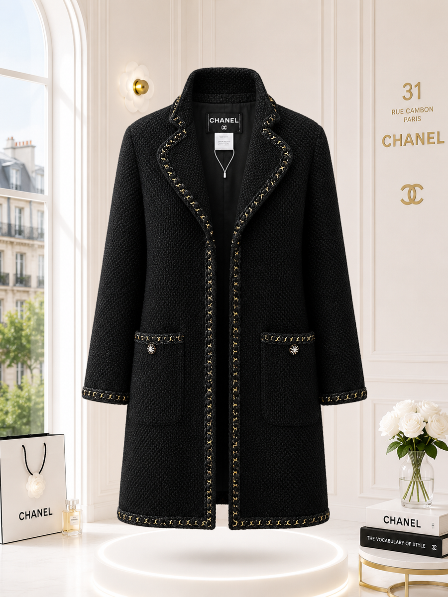 CHANEL Paris / Salzburg Chain Trim Black Tweed Coat — Paris / Salzburg, Métiers d'Art 2015