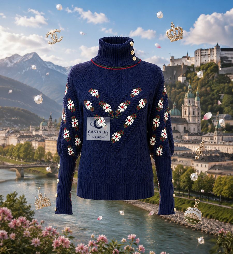 CHANEL Paris / Salzburg Navy Tyrolean Floral Jumper — Paris / Salzburg, Métiers d'Art 2015