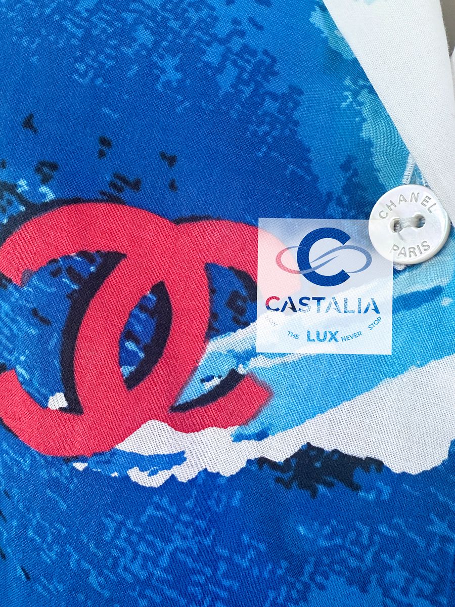 CHANEL 2002 Coco Surf Blue Shirt with CC Logo, button detail — Spring 2002