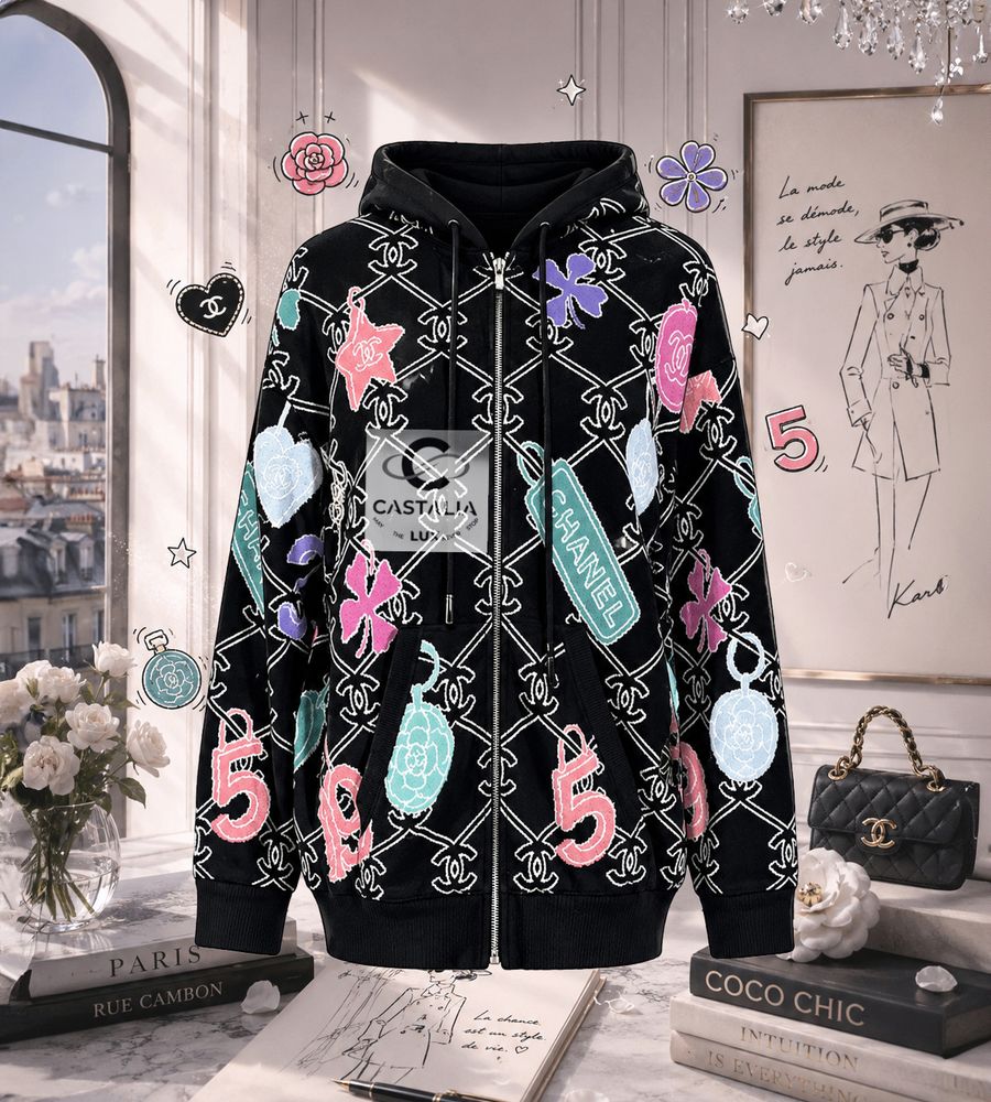 CHANEL 2022 CC Logo Black Hoodie with Lucky Charms — Rock Studio, Spring 2022 Pre-Collection